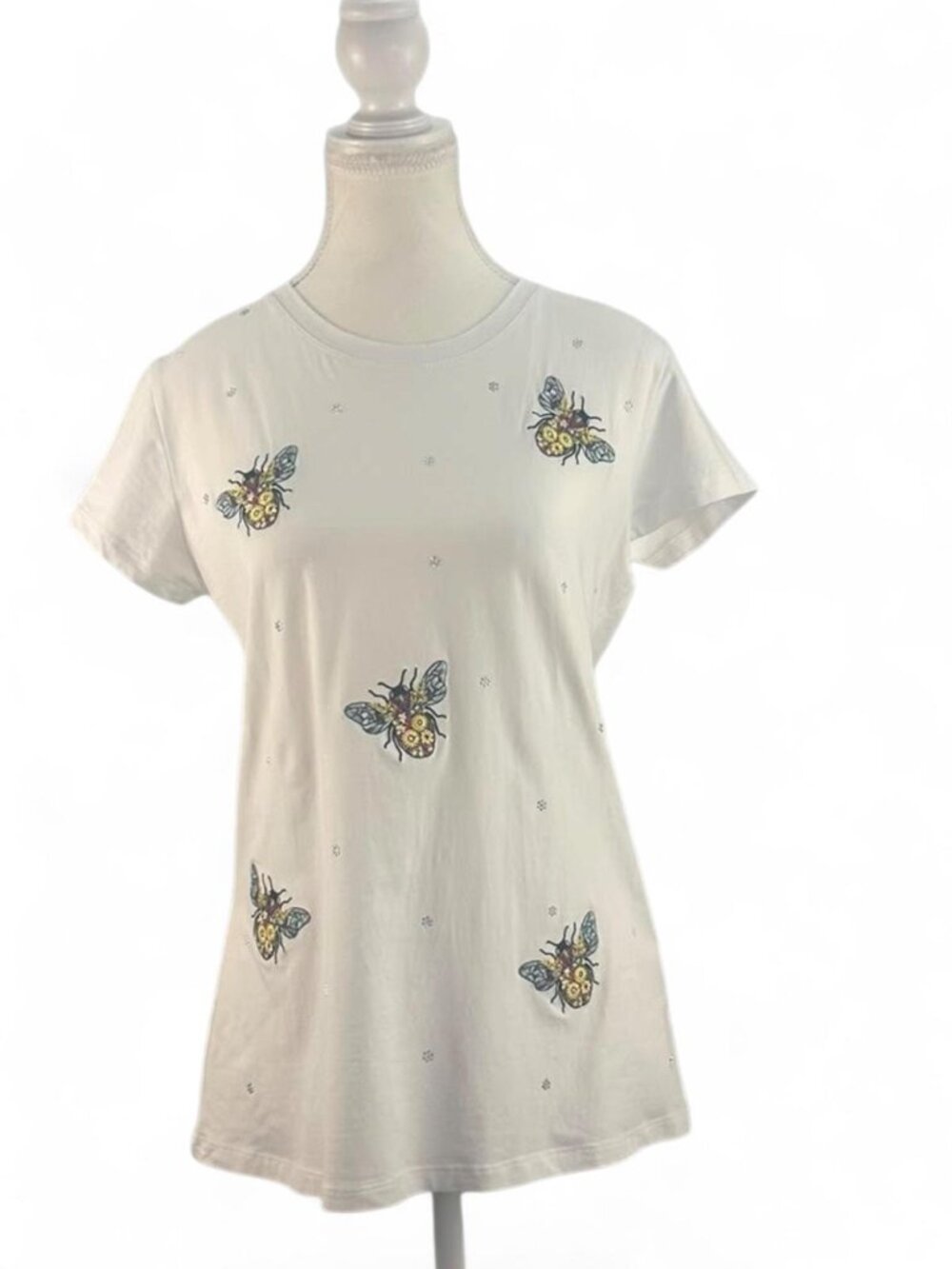 MISS KISS ONLY White Bee Embellished Graphic Tee ~ Large